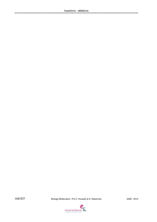 Insertions - délétions

168/207

Biologie Moléculaire - Prs C. Housset et A. Raisonnier

2009 - 2010

 
