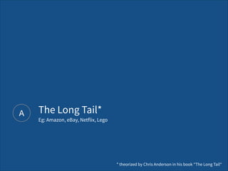 A
* theorized by Chris Anderson in his book “The Long Tail“
The Long Tail* 
Eg: Amazon, eBay, Netflix, Lego
 