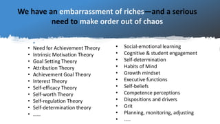 We have an embarrassment of riches—and a serious
need to make order out of chaos
• Need for Achievement Theory
• Intrinsic...