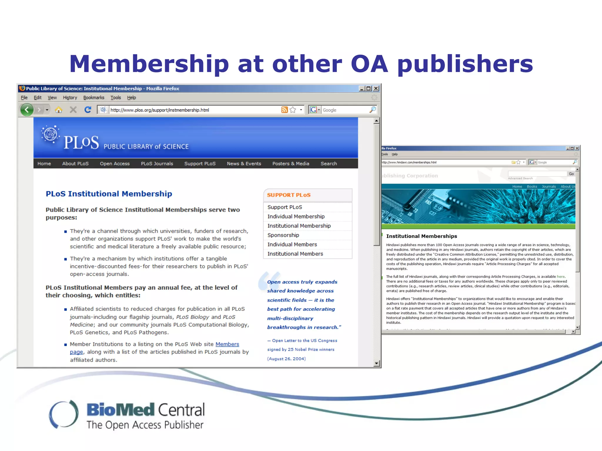 Membership at other OA publishers 
