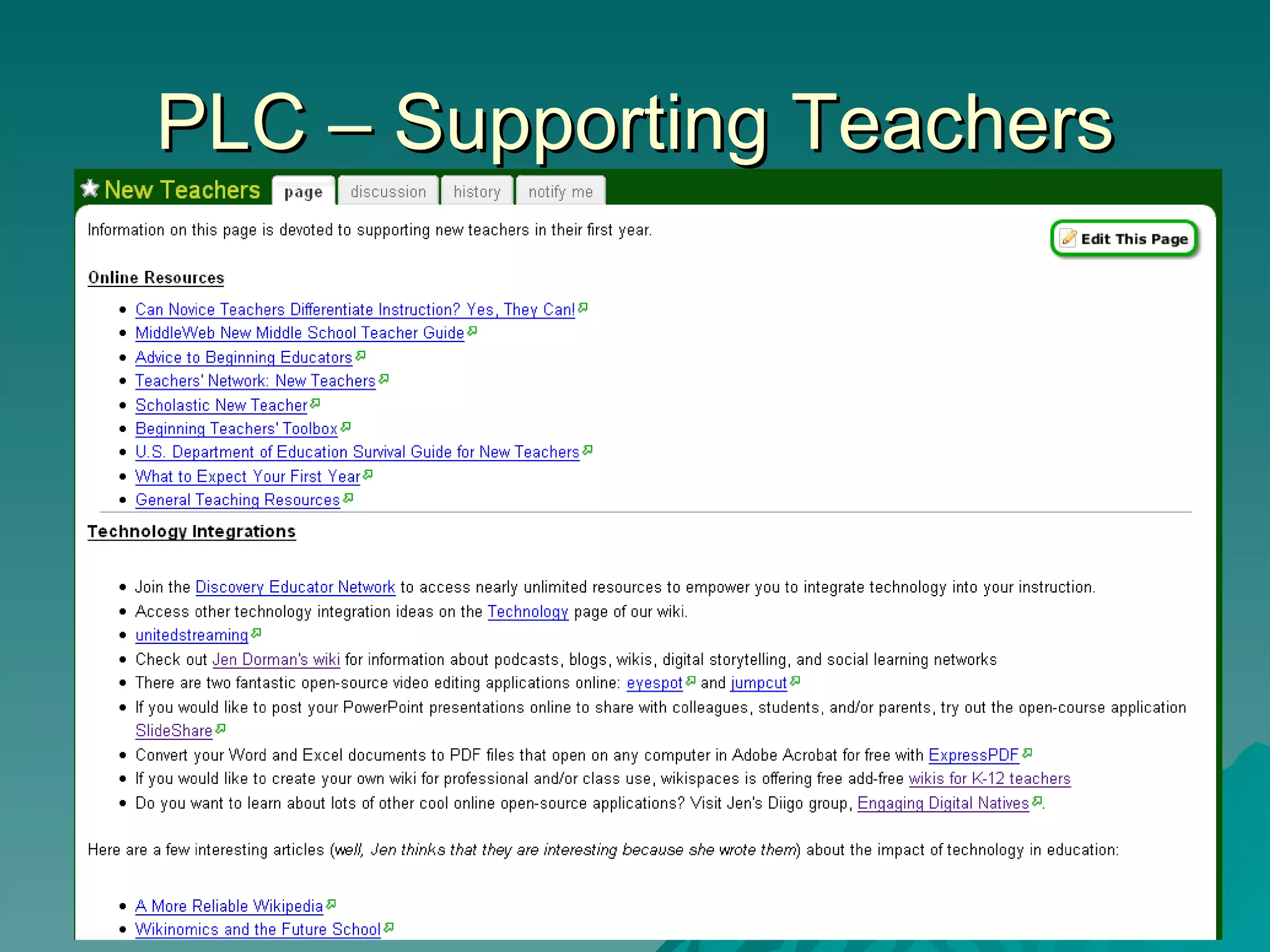 PLC – Supporting Teachers 