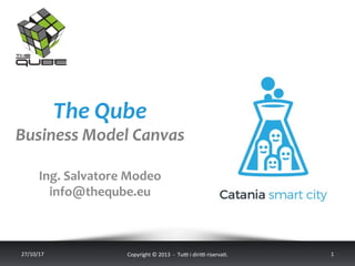 The	Qube	
Business	Model	Canvas	
27/10/17	 Copyright	©	2013		-		Tu5	i	diri5	riserva;.			 1	
	
	
Ing.	Salvatore	Modeo	
info@theqube.eu	
 