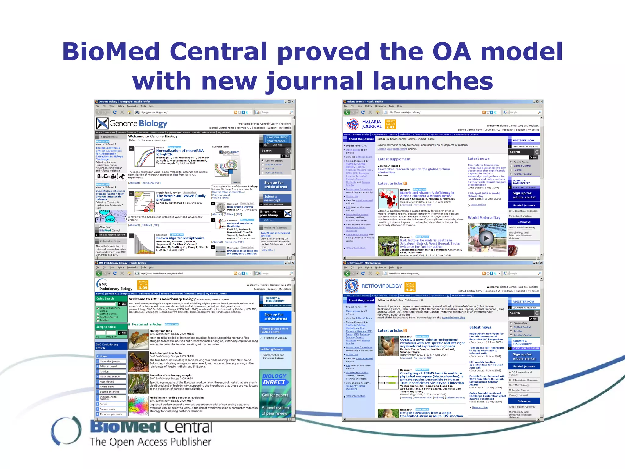 BioMed Central proved the OA model
    with new journal launches
 