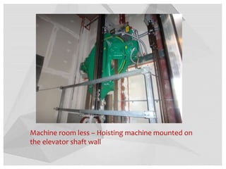 Machine room less – Hoisting machine mounted on
the elevator shaft wall
 