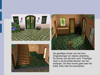 De gezellige entree van het huis.
Ongedwongen en relaxte uitstraling.
En binnen zet dat zich voort. Prachtige
vloer in de favoriete kleuren van het
echtpaar. De deur boven gaat naar het
toilet, links naar de woonkamer.
 