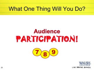 What One Thing Will You Do?


             Audience


              7 8 9

25
 