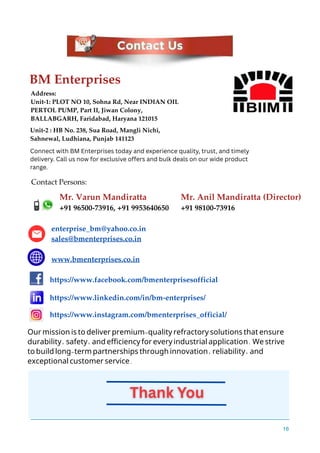 About BM Enterprises Company | Refractory Material Supplier | PDF