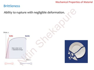 Brittleness
Ability to rupture with negligible deformation.
Mechanical Properties of Material
N
itin
Shekapure
 