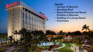 Agenda:
• Journey of Marriott
• Branding Brief
• Brand Potential and Brand
Portfolio of Marriott
• Building of a strong Brand
• Conclusion
 