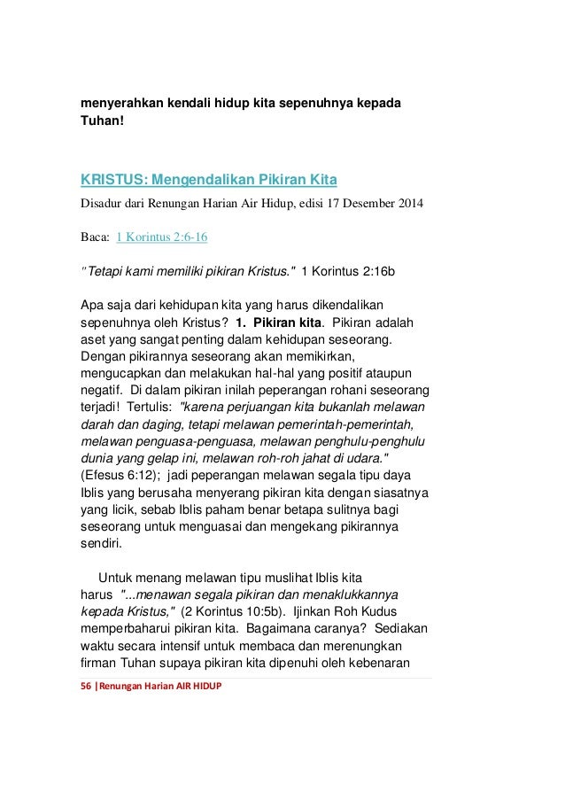 Renungan Air Hidup 2021: Refleksi Harian Menuju Kehidupan yang Lebih Bermakna