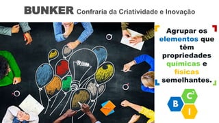 Agrupar os
elementos que
têm
propriedades
químicas e
físicas
semelhantes.
BUNKER Confraria da Criatividade e Inovação
 