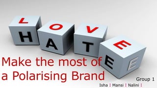 Make the most of
a Polarising Brand
Isha I Mansi I Nalini I
Group 1
 