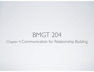 BMGT 204
Chapter 4: Communication for Relationship Building

 