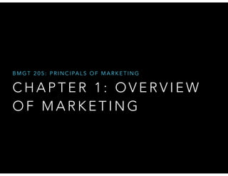 B M G T 2 0 5 : P R I N C I PA L S O F M A R K E T I N G

CHAPTER 1: OVERVIEW
OF MARKETING

 