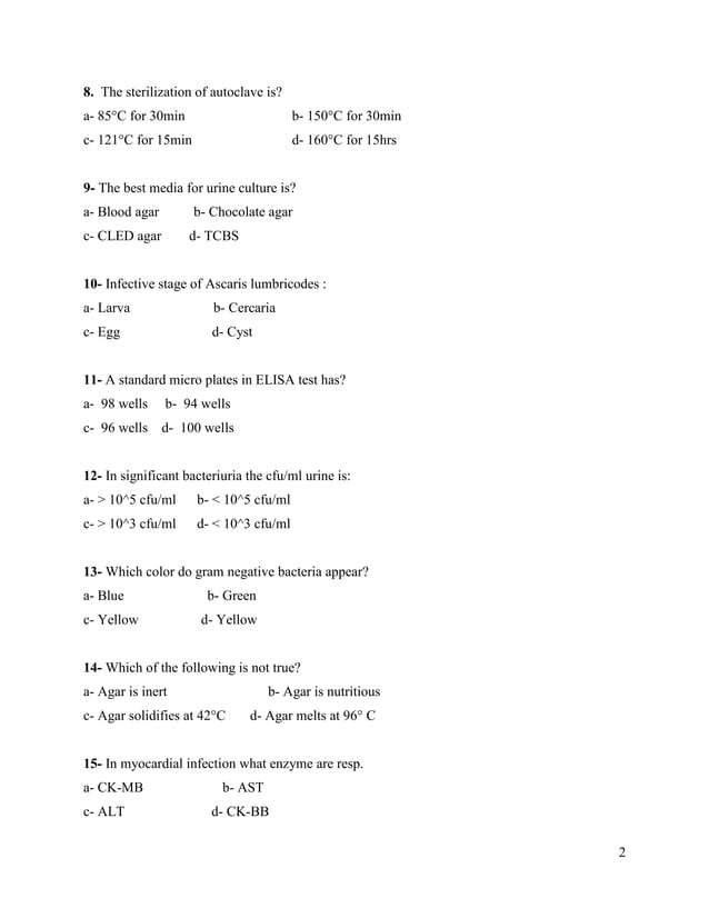 MCQ Medical lab technology PDF