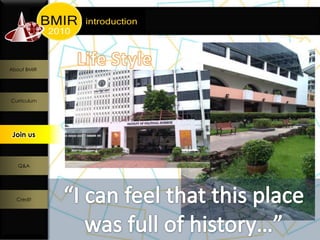 About BMIR




Curriculum




 Join us
  Join us




   Q&A




  Credit
 