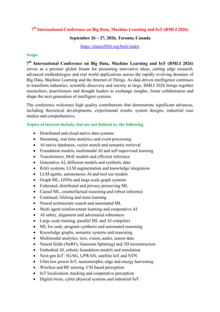 Diffusion Based Machine Learning Call for Papers – BMLI 2026 | September 26–27, 2026 | Toronto, Canada | PDF