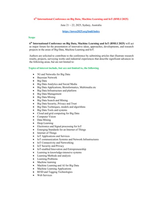 CFP - 6th International Conference on Big Data, Machine Learning and ...
