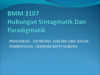 PENSYARAH : EN MOHD ASRI BIN ABD. RAZAK
PEMBENTANG : MARYAM BINTI NORDIN
 