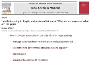 Health financing in post conflict settings