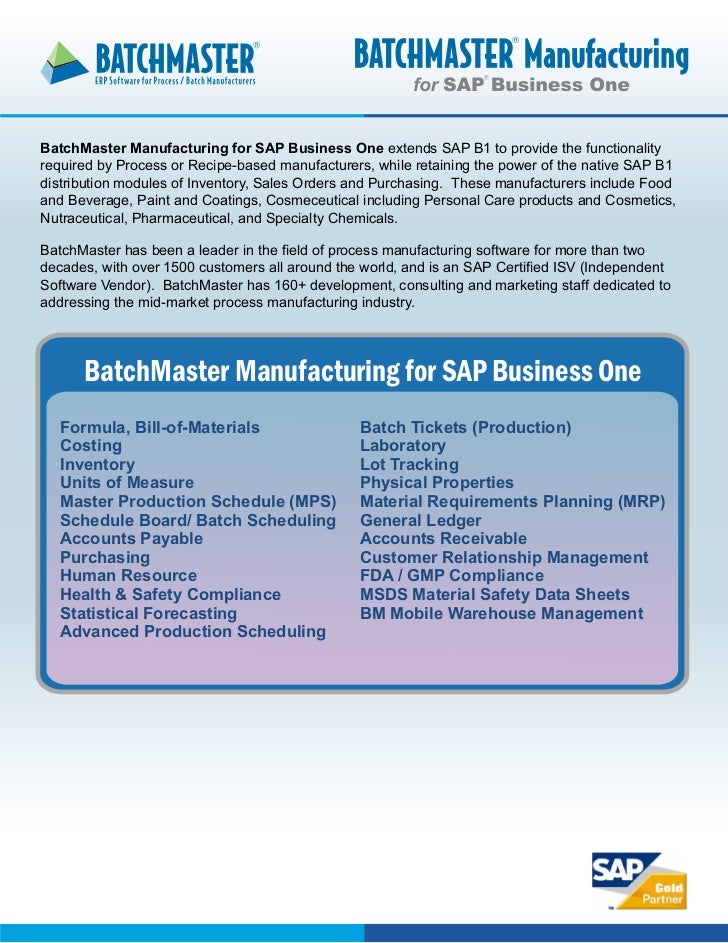Process or Recipebased Manufacturing for SAP Business One