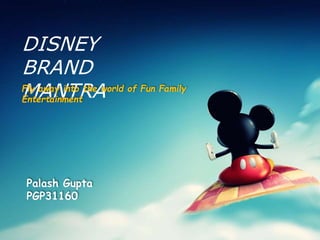 DISNEY
BRAND
MANTRAFly away into the world of Fun Family
Entertainment
Palash Gupta
PGP31160
 