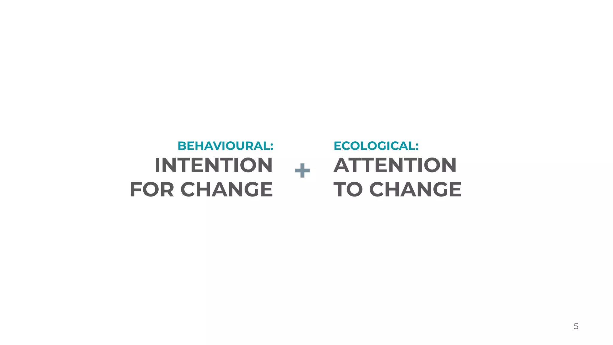 BEHAVIOURAL:
INTENTION
FOR CHANGE
5
+
ECOLOGICAL:
ATTENTION
TO CHANGE
 
