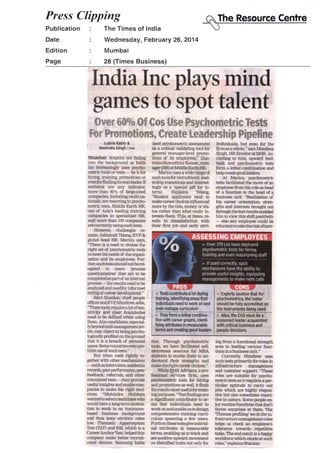Mind Games to Spot Talent (Published in Times of India)