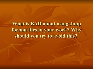 What is BAD about using .bmp format files in your work? Why should you try to avoid this?  