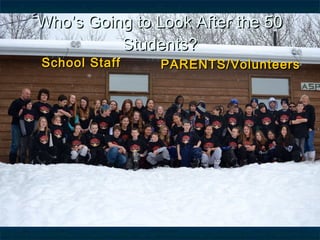 WhoWho’s Going to Look After the 50’s Going to Look After the 50
Students?Students?
School StaffSchool Staff PARENTS/VolunteersPARENTS/Volunteers
 