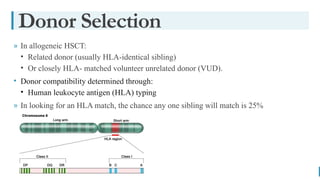BEST FOR You
O R G A N I C S C O M P A N Y
» In allogeneic HSCT:
• Related donor (usually HLA-identical sibling)
• Or closely HLA- matched volunteer unrelated donor (VUD).
• Donor compatibility determined through:
• Human leukocyte antigen (HLA) typing
» In looking for an HLA match, the chance any one sibling will match is 25%
Donor Selection
 