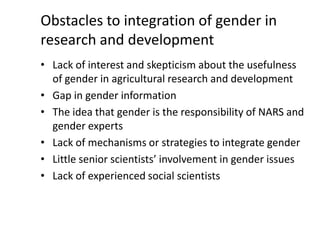 Innovation strategies for integrating gender into a livestock value chain