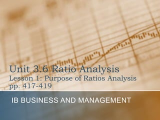 Unit 3.6 Ratio AnalysisLesson 1: Purpose of Ratios Analysispp. 417-419 IB Business and Management 