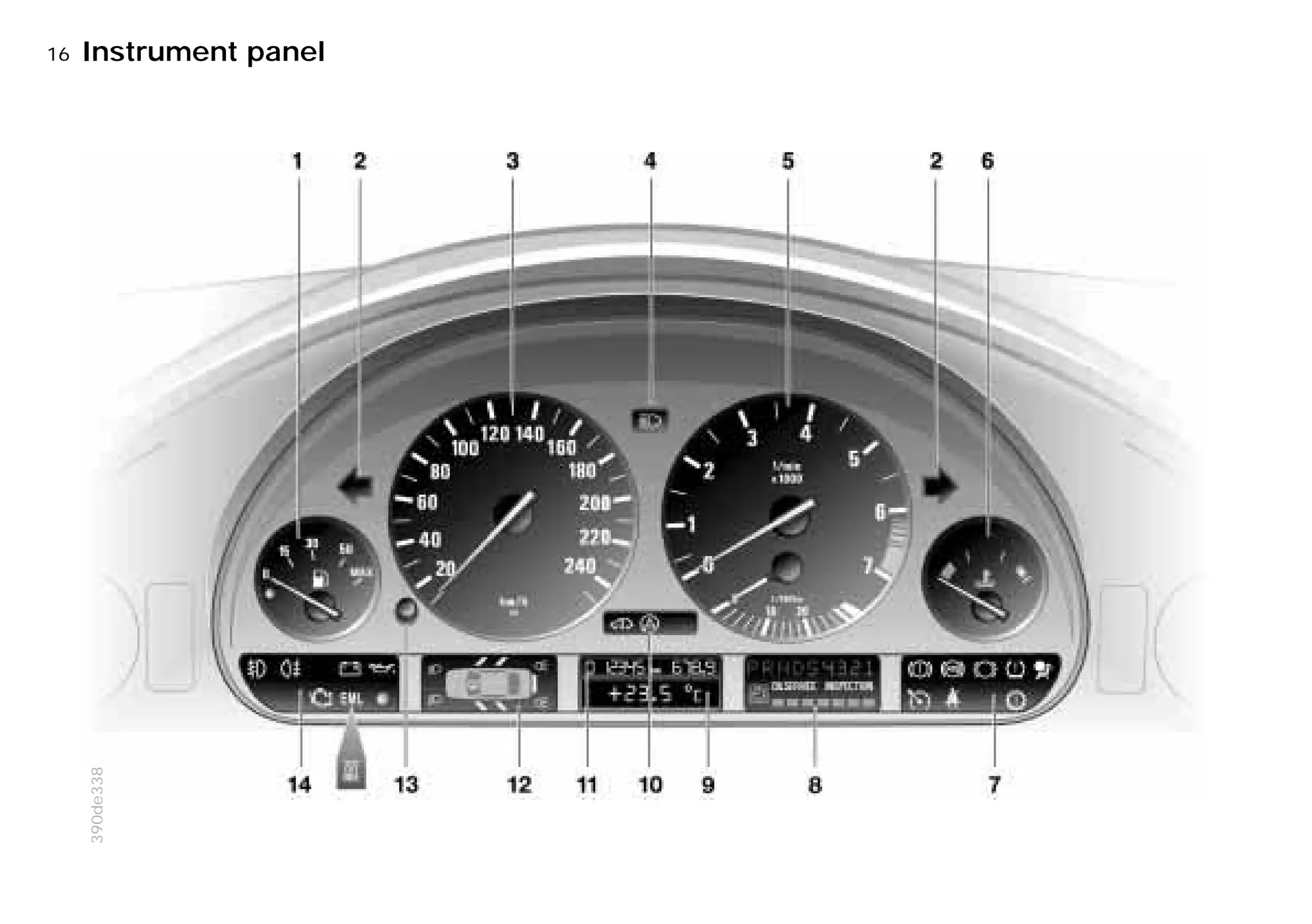 16nInstrument panel
390de338
Online Edition for Part-No. 01 41 9 791 301 - © 01/99 BMW AG
 