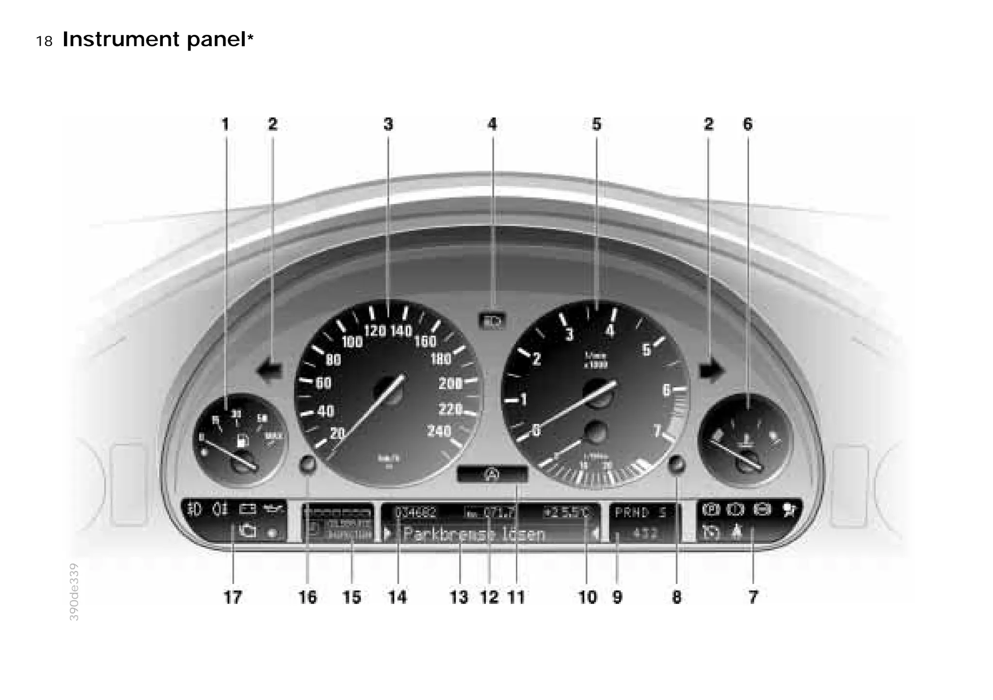 18nInstrument panel*
390de339
Online Edition for Part-No. 01 41 9 791 301 - © 01/99 BMW AG
 