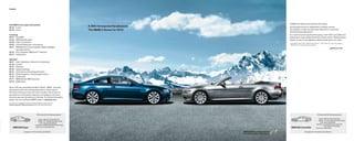 Contents




                                                                                                                                                                                                             At BMW, we believe that ideas are everything.
                           2010 BMW 6 Series Coupe and Convertible
                           02 | 25 Exterior
                                                                                                                                    A 360-horsepowerful pleasure:                                            And because we are an independent company, we have
                           26 | 29 Interior                                                                                         The BMW 6 Series for 2010.                                               the freedom to make sure that great ideas live on to become
                                                                                                                                                                                                             Ultimate Driving Machines.®
                           Technology                                                                                                                                                                        As a result of practicing this philosophy, in both 2007 and 2008, ALG
                           30 | 31 About BMW                                                                                                                                                                 (Automotive Lease Guide) named the 6 Series as the “Residual Value
                           32 | 33 BMW EfficientDynamics                                                                                                                                                                                                                      1
                                                                                                                                                                                                             Award” winner for the highest predicted resale value in its class.
                           34 | 35 Engine | Transmissions                                                                                                                                                    1Automotive
                                                                                                                                                                                                                       Lease Guide “Residual Value Award” – 2007 winner in Luxury Car category;
                           36 | 39 Active Roll Stabilization | Active Steering                                                                                                                               2008 winner in Luxury Sports Car category.
                           40 | 41 BMW Night Vision | Xenon headlights | Adaptive Headlights |
                                                                                                                                                                                                                                                                             Pbmwusa.com
                                   High-beam Assistant
                           42 | 45 iDrive | Navigation | BMW Assist™ | Telematics
                           46 | 47 Safety features

                           Equipment
                           48 | 51 Paints | Upholsteries | Interior trims | Combinations
                           52 | 53 Selection
                           54 | 61 Equipment
                           62 | 65 Equipment packages
                           66 | 67 Safety features and technology illustrations
                           68 | 72 Standard equipment | Optional equipment charts
                           73 | 75 Technical data
                           76 | 77 BMW Individual | BMW Accessories
                           78 | 79 BMW Services


                           Since 1916, the name Bavarian Motor Works – BMW – has been
                           synonymous with race-winning performance. Every vehicle
                           that bears the famous blue-and-white roundel is the product of
                           generations of enthusiastic engineers and designers who have
                           strived to advance the sheer joy of driving. For further information,
                           please visit your authorized BMW center or bmwusa.com

                           For details on the availability of standard and optional features, please refer to the
                           Standard equipment | Optional equipment charts at the back of this brochure.




                                                                                 650i shown with the following equipment:                                                                                                                               650i shown with the following equipment:

                                                                                                                                                                                                                                                         Engine:     360-hp V-8 with Valvetronic
E63_64_L_USA_109_S02T1/1




                                                                                   Engine:     360-hp V-8 with Valvetronic
                                                                                                                                                                                                                                                         Wheels:     19" Star Spoke (Style 218) cast alloy
                                                                                   Wheels:     18" V Spoke (Style 248) cast alloy
                                                                                                                                                                                                                                                           Paint:    Space Gray Metallic
                                                                                     Paint:    Deep Sea Blue Metallic
                                                                                                                                                                                                                                                      Upholstery:    Cream Beige Pearl Leather with
                                                                               Upholstery:     Saddle Brown/Black Pearl Leather
                                                                                                                                                                                                                                                                     Sun-Reflective Technology
                                  BMW 650i Coupe                              Interior trim:   Brushed Aluminum                                                                                                BMW 650i Convertible                   Interior trim: Maple Wood

                                                        See pages 73-75 for technical specifications.                                                               BMW Ef cientDynamics                                           See pages 73-75 for technical specifications.
                                                                                                                                                                    Less emissions. More driving pleasure.
 