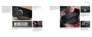 Equipment packages 62 | 63




Premium Sound Package offers the pleasure                                                                                                      Logic7 premium audio system with 13                       Cold Weather Package lets you enjoy winter
of enjoying the ultimate in sound reproduction.                                                                                                upgraded speakers1 and state-of-the-art                   to the fullest. There’s nothing like the feel of
Whether you prefer listening to Bluegrass or                                                                                                   audio technology.                                         a quick-warming seat and a heated steering
Beethoven, you’ll enjoy the Logic7 Surround                                                                                                    1 650i Coupe has 13 upgraded speakers; 650i Convertible   wheel on a cold morning or stormy night – and
Sound system with Digital Sound Processing,                                                                                                     has 11 upgraded speakers.                                the reassurance that your skis and other items
upgraded speakers (including two subwoofers),                                                                                                                                                            are secured inside.
center dash speaker, and MP3 playback.
The Premium Sound Package also includes
a six-disc CD changer, as well as an iPod®
and USB adaptor with cable connector.
                                                                                                                                                                                                                                                                                                                                                            Heated front seats are a welcome feature
                                                                                                                                                                                                                                                                                                                                                            for driver and front passenger in cooler
                                                                                                                                                                                                                                                                                                                                                            weather. With the touch of a button, seat
                                                                                                                                                                                                                                                                                                                                                            surface and backrest are heated and quickly
                                                                                                                                                                                                                                                                                                                                                            radiate comfortable warmth in your choice
                                                                                                                                                                                                                                                                                                                                                            of three settings.




                                                  Six-disc CD changer is included with the Premium Sound Package. Conven iently located        iPod and USB adaptor with cable connector                                                                    Ski bag allows clean and secure transport of up to four pairs of skis and ski poles. When not   Heated steering wheel makes gloves
                                                  in the glovebox, it lets you enjoy over six continuous hours of your favorite music and is   lets you integrate the iPod, iPhone™ and                                                                     extended for use, the ski bag is stored out of sight behind the center armrest.                 unnecessary for cold-weather driving.
                                                  capable of MP3 playback.                                                                     other MP3 players into the audio system,                                                                                                                                                                     A flick of the switch quickly warms the
                                                                                                                                               and control various audio functions through                                                                                                                                                                  steering wheel to the perfect temperature.
                                                                                                                                               the iDrive Controller or the multi-function
                                                                                                                                               buttons on the steering wheel.
 