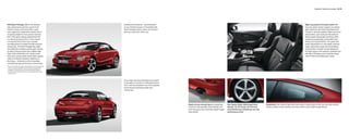 Equipment | Equipment packages 64 | 65




650i Sport Package adds to the dynamic                                  Increase the exclusivity – and excitement –                                                                                                                                                 Eight-way power front sport seats offer
look, performance and even sound of the                                 of your 6 Series Coupe or Convertible with                                                                                                                                                  four-way power lumbar support and adjust-
6 Series Coupe and Convertible. Larger,                                 Sport Package exterior colors and contours                                                                                                                                                  able headrests with Active Head Restraints.
more aggressive forged alloy wheels reduce                              that set it apart from all the rest.                                                                                                                                                        Thanks to specially padded, highly contoured
unsprung weight for more precise steering                                                                                                                                                                                                                           side bolsters, sport seats provide optimum
feel. Their sporty styling complements the                                                                                                                                                                                                                          lateral support during tight cornering, while
run-flat per formance tires.1 In front, there’s                                                                                                                                                                                                                     remaining exceptionally comfortable when
a contoured hood; at the rear, a sportier-                                                                                                                                                                                                                          driving over long distances. The seats have
sounding exhaust is played through chromed                                                                                                                                                                                                                          power adjustments for seat height, backrest
exhaust tips. The Sport Package also offers                                                                                                                                                                                                                         angle, seat bottom angle and forward/back-
two additional, exclusive exterior paint choices,                                                                                                                                                                                                                   ward position; includes manual adjustment
as well as the purposeful look of Black High-                                                                                                                                                                                                                       for thigh support and headrest. (available only
Gloss finish shadowline trim. Inside, power                                                                                                                                                                                                                         with Sport Package; power headrest adjust-
front sport seats provide comfortable support,                                                                                                                                                                                                                      ment in 650i Convertible sport seats)
while an Anthracite Alcantara headliner on
the Coupe – Anthracite on the Convertible –
complete the high-performance look and feel.
1 Due to low-profile tires, please note: wheels, tires and suspension
 parts are more susceptible to road hazard and consequential
 damages. Performance tires not recommended for driving in
 ice and snow. Run-flat tires do not come equipped with a spare
 wheel and tire.



                                                                        As you take off, those left behind are treated
                                                                        to the sight of muscular run-flat performance
                                                                        tires,1 and the triumphant roar of the specially
                                                                        tuned exhaust, blowing through dual
                                                                        chrome tips.




                                                                                                                           Black chrome exhaust tips are a gleaming        Star Spoke (Style 249) forged alloy      Shadowline with a Black High-Gloss finish gives a sporty look to front and rear side-window
                                                                                                                           conduit for the specially tuned exhaust, and    wheels, 19 x 8.5 front, 19 x 9.0 rear;   frames, window recess finishers, and door-sill trim strips. (650i Coupe shown)
                                                                                                                           echo the sporty look of the Star Spoke forged   and 245/40 front, 275/32 rear run-flat
                                                                                                                           alloy wheels.                                   per formance tires.1
 