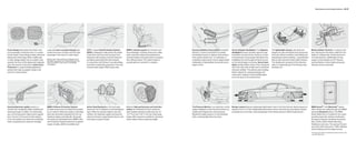 Safety features and technology illustrations 66 | 67




Front airbags help protect the driver’s and      Large-area door-mounted airbags help               BMW’s unique Head Protection System                BMW’s restraint system for the driver and        Dynamic Stability Control (DSC), including          Xenon Adaptive Headlights: The Adaptive              The lightweight chassis, with aluminum             Battery Safety Terminal, in a serious colli-
front passenger’s head and torso. In a severe    protect the torsos of driver and front-seat        (HPS) is designed to help protect the heads        front passenger combines three-point safety      Dynamic Traction Control (DTC), provides            Headlights function provides optimum road            integral rear axle and double-joint spring strut   sion, disconnects the starter cable from the
frontal impact, these airbags employ advanced    passenger in the event of a side impact.           of the driver and front-seat occupant from         belts, automatic safety-belt pretensioners,      remarkable tenacity on slippery road surfaces.      illumination around corners, thanks to an elec-      front axle, delivers excellent road holding and    battery in milliseconds, minimizing the risk
deployment technology. When a safety belt                                                           hitting the side windows, and from being hit       and seat bolsters that help prevent occupants    If the system senses over- or understeer, it        tromechanical control system that directs the        impressively precise handling – characteristics    of an electrical fire. Additionally, the fuel
is used, airbags deploy only at a higher crash   Please note: These pictures of airbags are for     by objects penetrating the side windows.           from sliding forward. This system helps to       modulates engine power and can apply brakes         headlights into and through the bend as soon         that are also important active safety features.    supply is automatically cut off. However,
                                                 illustrative purposes only. Depending upon the
severity; the force of the deployment depends    type of accident, none, some or all airbags        In conjunction with the door-mounted airbag,       provide optimum restraint in a collision.        individually to help stabilize the vehicle and to   as the vehicle begins cornering. Xenon head-         The double-joint spring strut front axle also      warning flashers, interior lights and power
upon the severity of the impact. Active Knee     may deploy.                                        it provides outstanding protection in the case                                                      regain control.                                     lights provide brilliant clarity of the road ahead   does an outstanding job of minimizing noise        windows remain connected.
Protection is a special airbag designed to                                                          of severe side impact. (650i Coupe only)                                                                                                                and to the side, both at night and in conditions     and body roll.
protect front-seat occupants’ knees in the                                                                                                                                                                                                                  with poor visibility. The dynamic auto-leveling
event of a severe impact.                                                                                                                                                                                                                                   feature adjusts for varying passenger and
                                                                                                                                                                                                                                                            cargo loads, helping to keep headlight glare
                                                                                                                                                                                                                                                            out of the eyes of oncoming drivers.




Outstanding body rigidity results in a           BMW’s Rollover Protection System                   Active Head Restraints in the front seats          Massive, high-performance anti-lock disc         Tire Pressure Monitor is an electronic control      Bumper system features replaceable deformation units in the front that can absorb impacts at            BMW Assist™1 with Bluetooth® system
smooth ride, remarkably stable handling and      includes sensors that can detect the possibil-     reduce the risk of whiplash or neck/head/spine     brakes are ventilated at all four wheels for     system designed to warn the driver if there is a    speeds of up to 2.5 mph. Replaceable deformation zones in the front and rear absorb impacts             offers hands-free calling through your BMW-
enhanced margin of safety. An interlocking       ity of a rollover. When the system is activated,   injury. When two sensors detect a rear-end         fade-resistant operation under hard use. At      sudden and irregular loss of tire pressure.         at speeds up to nine mph, reducing damage to the vehicle structure. (650i Coupe shown)                  approved Bluetooth phone. The BMW
door anchoring system helps protect against      steel bars discreetly integrated into the rear     collision, the headrests rapidly and automati-     13.7" front and 13.6" in the rear, these large   Should the target pressure of a tire fall below                                                                                                             Assist Safety Plan is included for four years,
door intrusion in the event of side impacts.     headrests deploy automatically. Along with         cally pivot forward, supporting the driver’s and   brakes offer reassuring confidence. Aluminum     25%, a warning light alerts the driver.                                                                                                                     providing Automatic Collision Notification,
In the Convertible, the reinforced windshield    the reinforced windshield frame, BMW’s Roll-       front-seat occupant’s heads.                       brake calipers reduce unsprung weight.                                                                                                                                                                       Emergency Request, Roadside Assistance,
frame is positioned for maximum strength.        over Protection System enhances occupant’s                                                                                                                                                                                                                                                                         Door Unlock, Stolen Vehicle Recovery,
                                                 margin of safety. (650i Convertible only)                                                                                                                                                                                                                                                                          TeleService and more. The optional Conven-
                                                                                                                                                                                                                                                                                                                                                                    ience Plan offers Directions, Traffic, Weather,
                                                                                                                                                                                                                                                                                                                                                                    Critical Calling and Concierge services.
                                                                                                                                                                                                                                                                                                                                                                    1See page 78 for details of standard and optional services avail-
                                                                                                                                                                                                                                                                                                                                                                     able with BMW Assist.
 