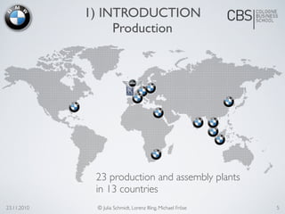 23.11.2010 © Julia Schmidt, Lorenz Illing, Michael Fröse
23 production and assembly plants
in 13 countries
1) INTRODUCTION
Production
5
 