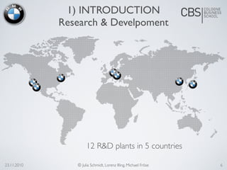 23.11.2010 © Julia Schmidt, Lorenz Illing, Michael Fröse
12 R&D plants in 5 countries
6
1) INTRODUCTION
Research & Develpoment
 
