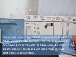 Foram criados painéis apresentando novos conceitos de veículos do

futuro, novos materiais e reciclagens, conceitos de produção de
automóveis (linha de montagem do futuro), novos processos e
projetos pioneiros, política do BMW Group em respeito aos
colaboradores e consumidores.

 