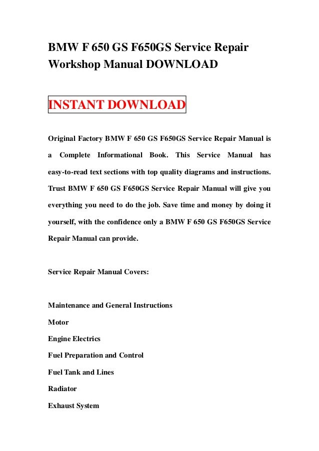 Bmw f 650 gs f650 gs service repair workshop manual download