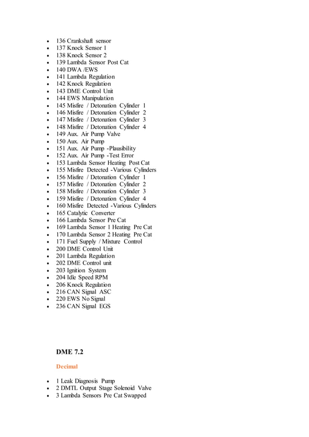 Bmw fault code list PDF