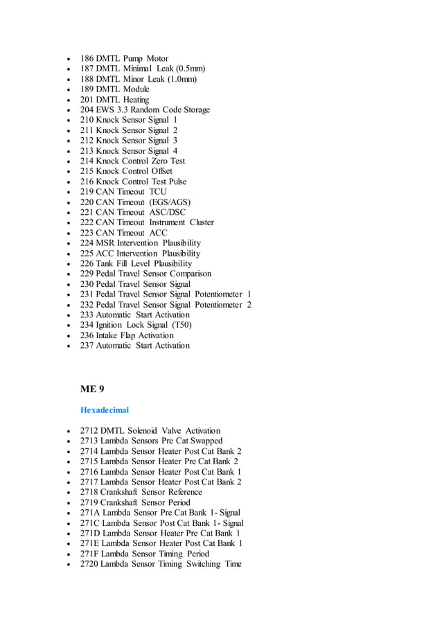 Bmw fault code list | PDF