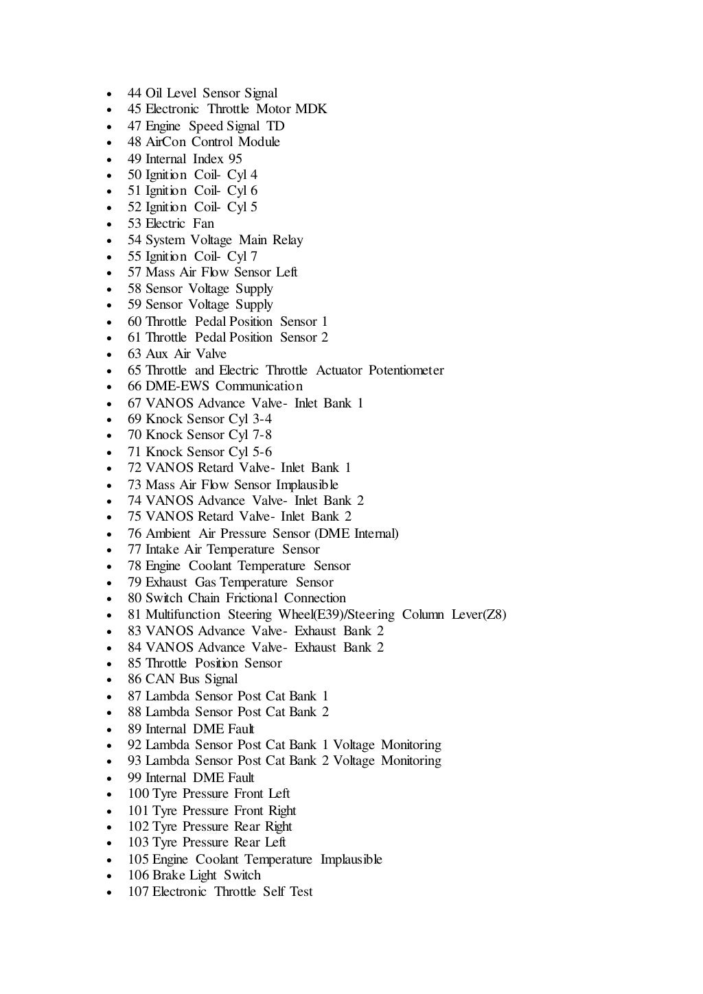 Bmw fault code list