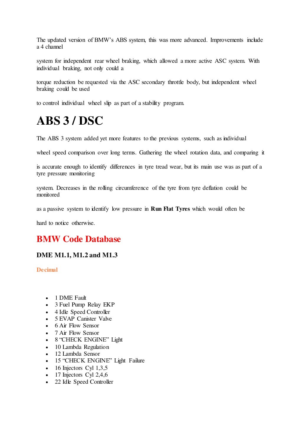 Bmw fault code list