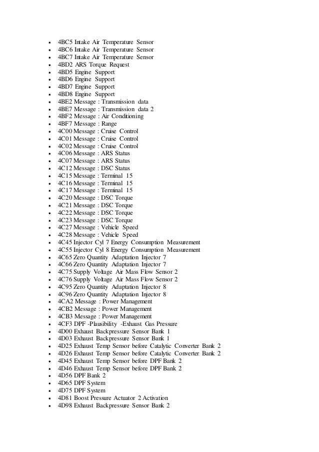Bmw fault code list