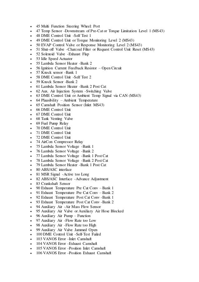 Bmw Abs Code Chart