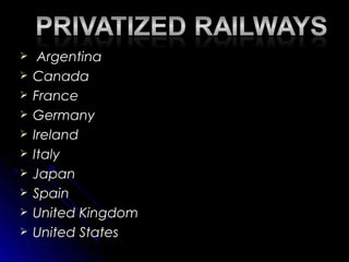 ArgentinaArgentina
 CanadaCanada
 FranceFrance
 GermanyGermany
 IrelandIreland
 ItalyItaly
 JapanJapan
 SpainSpain
 United KingdomUnited Kingdom
 United StatesUnited States
 